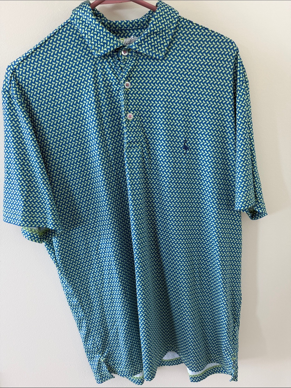 Tailorbyrd Blue and Teal Geometric Polo